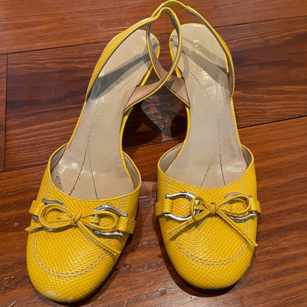 Kate Spade Yellow/wood sling back heels size 6
